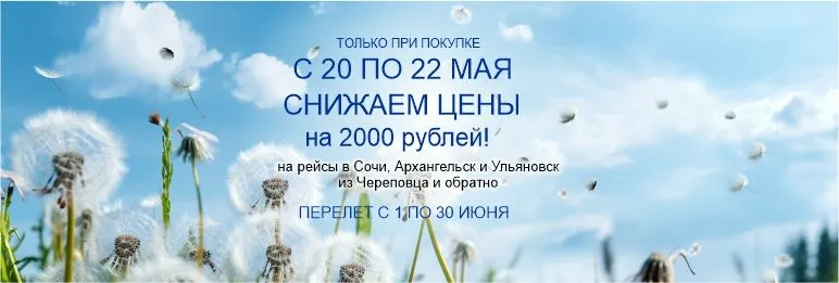 Распродажа авиабилетов с 20 по 22 мая